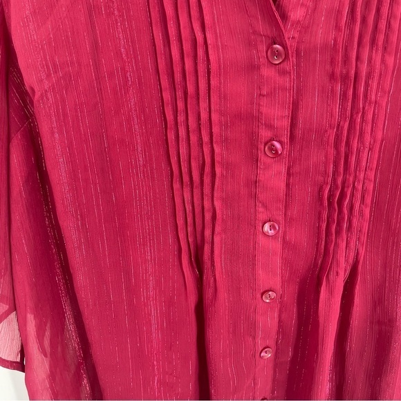 MAGGIE BARNES FOR CATHERINES Maroon LINED Button Up TOP SIZE 2X Metallic - Picture 7 of 12